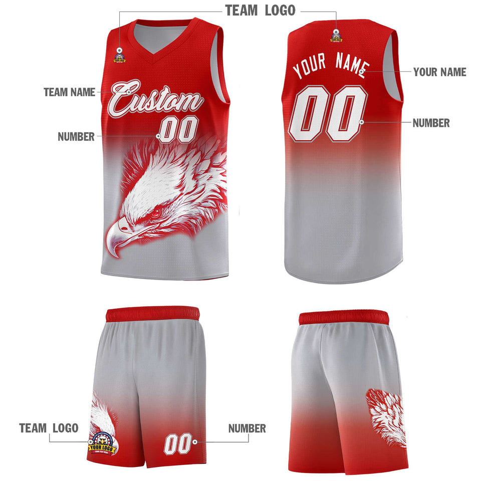Custom Red Gray Eagle Pattern Graffiti Pattern Sports Uniform Basketball Jersey