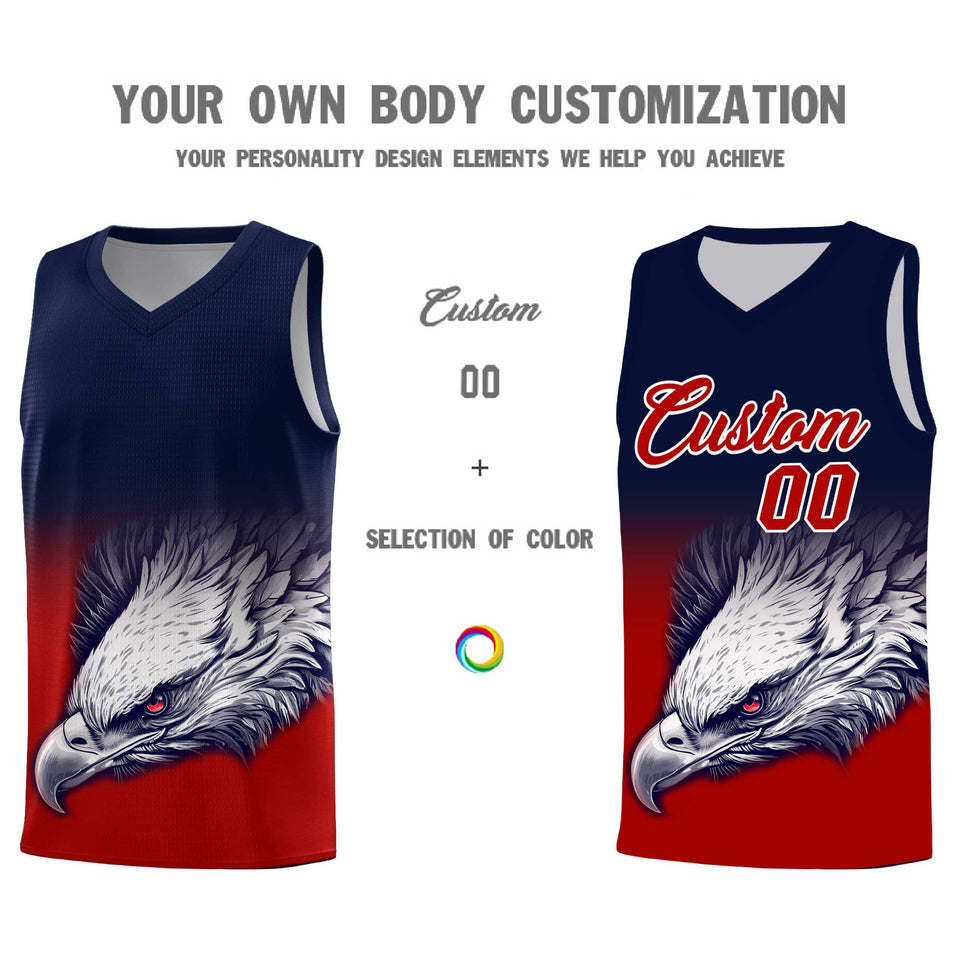 Custom Navy Red Eagle Pattern Graffiti Pattern Sports Uniform Basketball Jersey