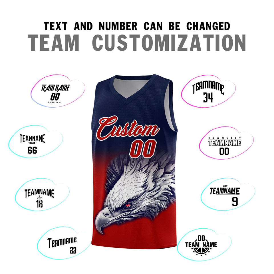 Custom Navy Red Eagle Pattern Graffiti Pattern Sports Uniform Basketball Jersey