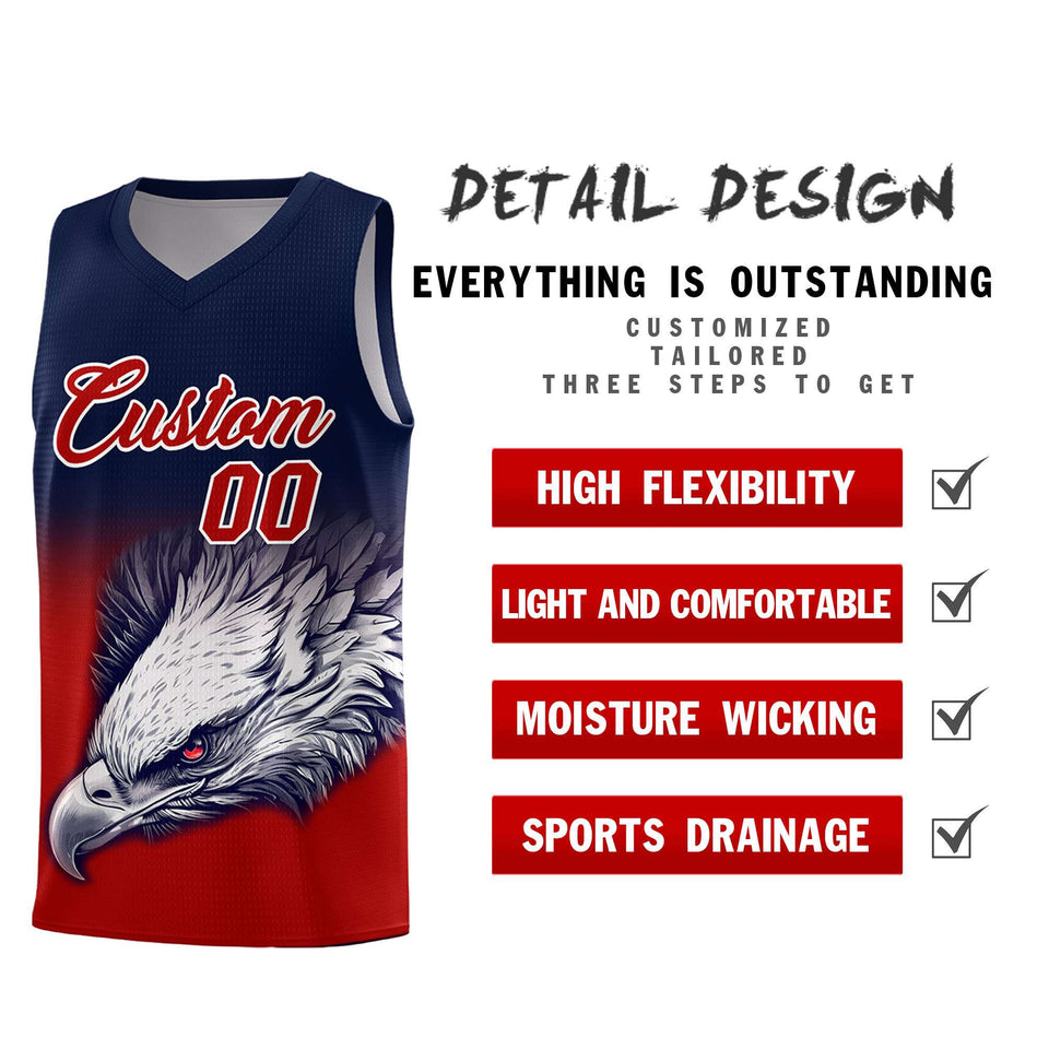 Custom Navy Red Eagle Pattern Graffiti Pattern Sports Uniform Basketball Jersey