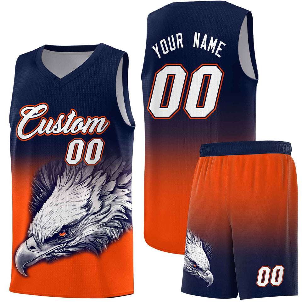 Custom Navy Orange Eagle Pattern Graffiti Pattern Sports Uniform Basketball Jersey