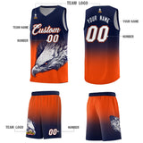 Custom Navy Orange Eagle Pattern Graffiti Pattern Sports Uniform Basketball Jersey