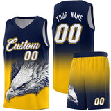 Custom Navy Yellow Eagle Pattern Graffiti Pattern Sports Uniform Basketball Jersey