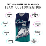 Custom Navy Teal Eagle Pattern Graffiti Pattern Sports Uniform Basketball Jersey