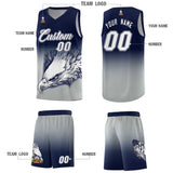 Custom Navy Gray Eagle Pattern Graffiti Pattern Sports Uniform Basketball Jersey