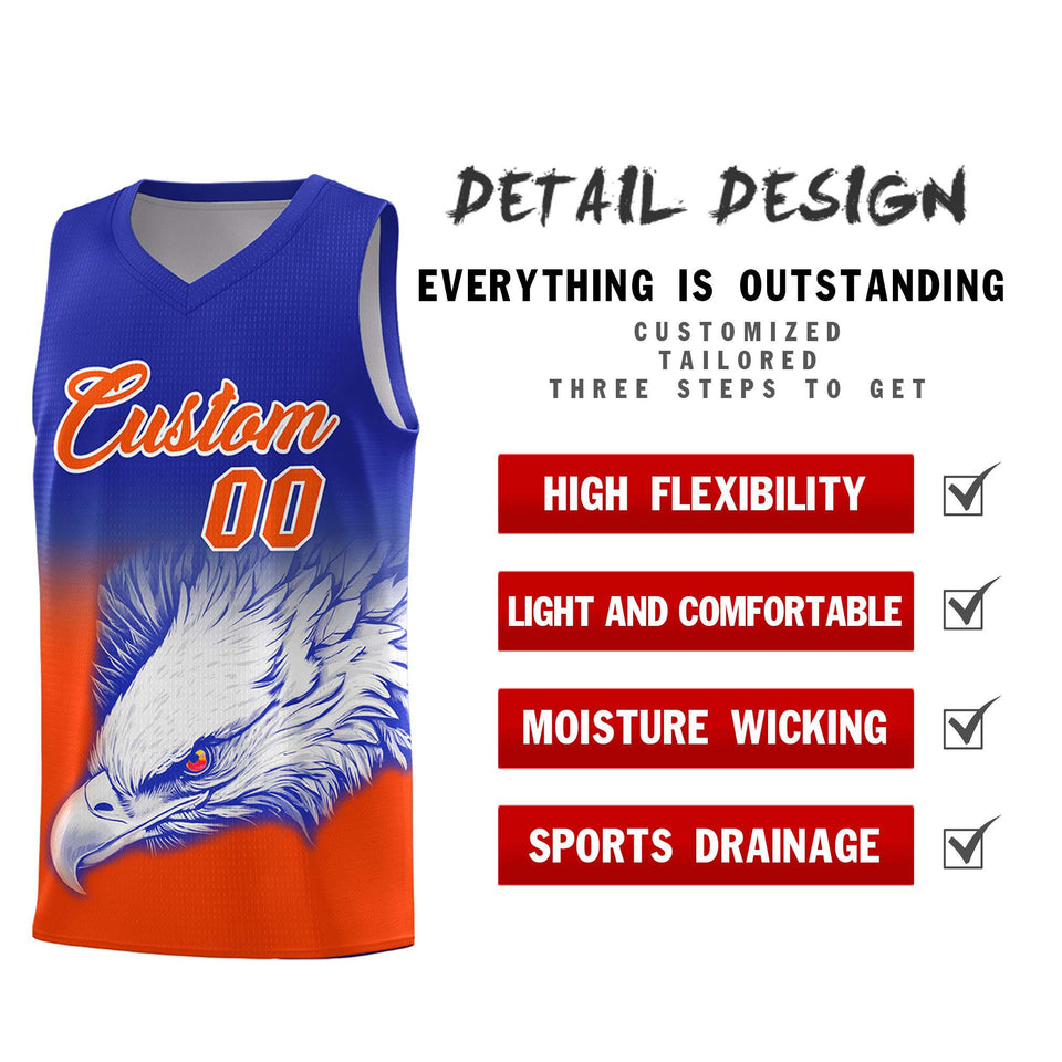 Custom Royal Orange Eagle Pattern Graffiti Pattern Sports Uniform Basketball Jersey