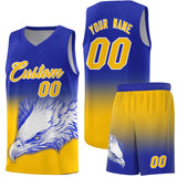 Custom Royal Yellow Eagle Pattern Graffiti Pattern Sports Uniform Basketball Jersey