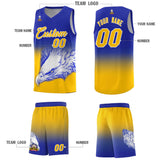 Custom Royal Yellow Eagle Pattern Graffiti Pattern Sports Uniform Basketball Jersey