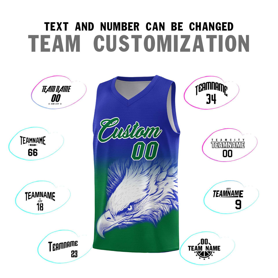Custom Royal Kelly Green Eagle Pattern Graffiti Pattern Sports Uniform Basketball Jersey