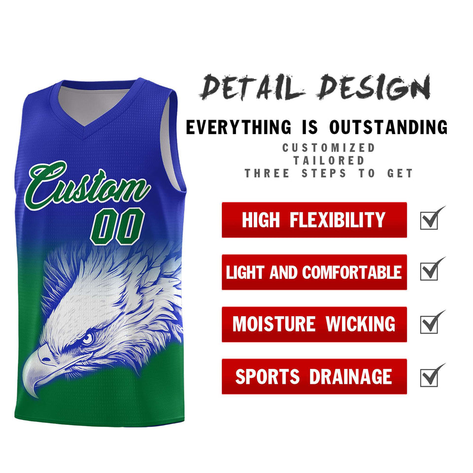 Custom Royal Kelly Green Eagle Pattern Graffiti Pattern Sports Uniform Basketball Jersey