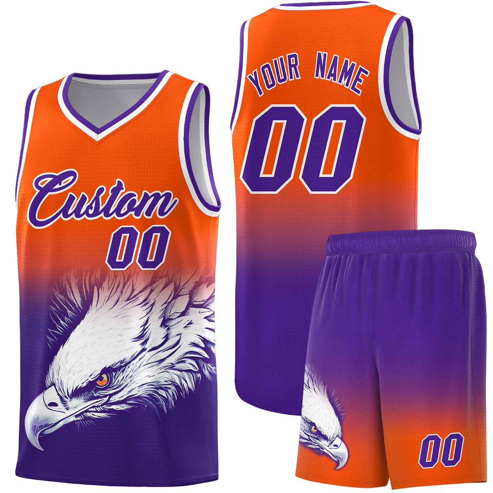 Custom Orange Purple Eagle Pattern Graffiti Pattern Sports Uniform Basketball Jersey