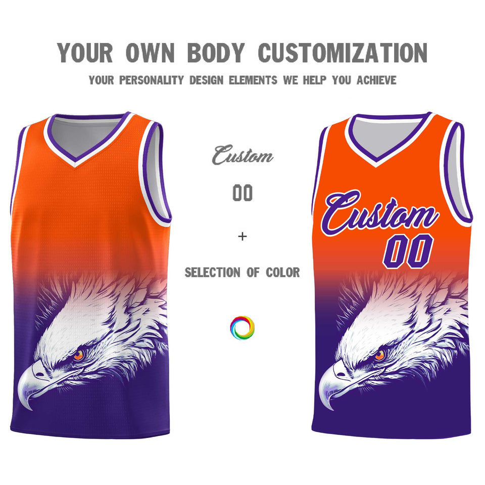 Custom Orange Purple Eagle Pattern Graffiti Pattern Sports Uniform Basketball Jersey