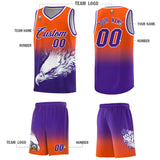 Custom Orange Purple Eagle Pattern Graffiti Pattern Sports Uniform Basketball Jersey
