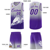 Custom Gray Purple Eagle Pattern Graffiti Pattern Sports Uniform Basketball Jersey