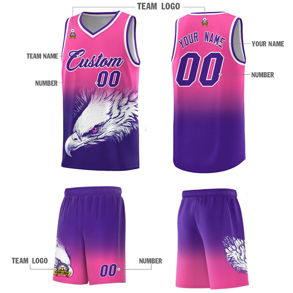 Custom Pink Purple Eagle Pattern Graffiti Pattern Sports Uniform Basketball Jersey