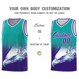 Custom Aqua Purple Eagle Pattern Graffiti Pattern Sports Uniform Basketball Jersey