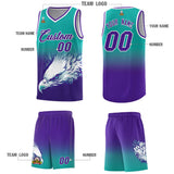 Custom Aqua Purple Eagle Pattern Graffiti Pattern Sports Uniform Basketball Jersey