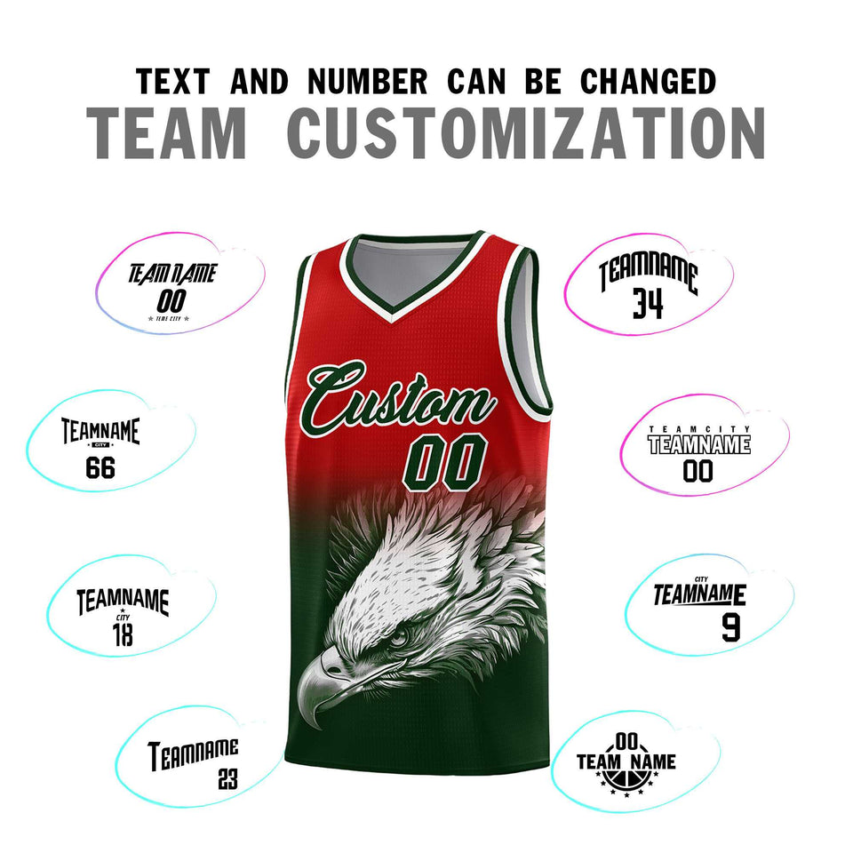 Custom Red Green Eagle Pattern Graffiti Pattern Sports Uniform Basketball Jersey