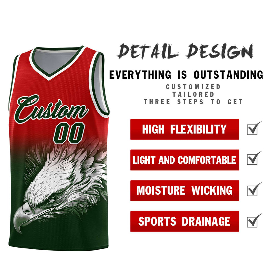 Custom Red Green Eagle Pattern Graffiti Pattern Sports Uniform Basketball Jersey