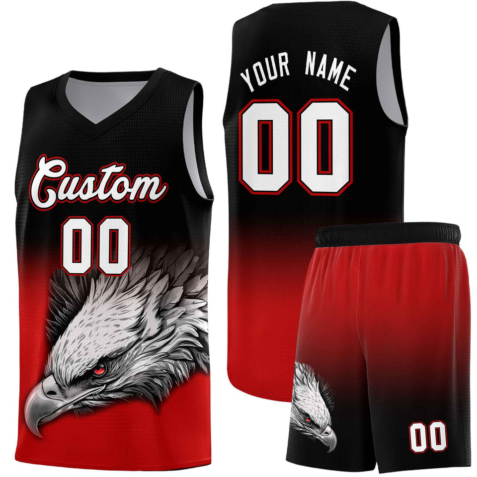 Custom Black Red Eagle Pattern Graffiti Pattern Sports Uniform Basketball Jersey