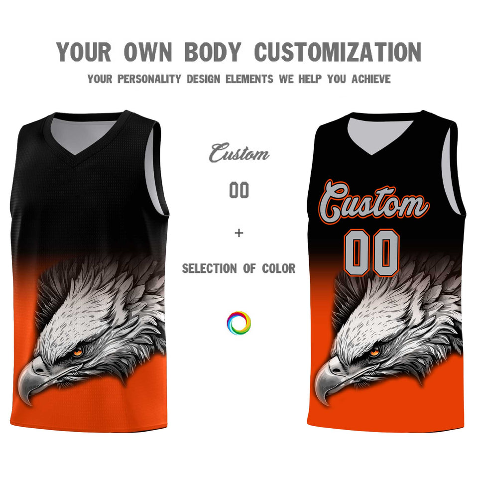 Custom Black Orange Eagle Pattern Graffiti Pattern Sports Uniform Basketball Jersey