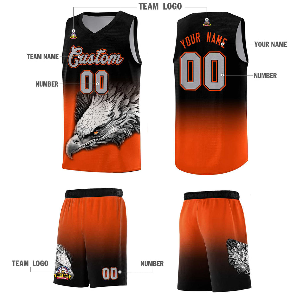 Custom Black Orange Eagle Pattern Graffiti Pattern Sports Uniform Basketball Jersey