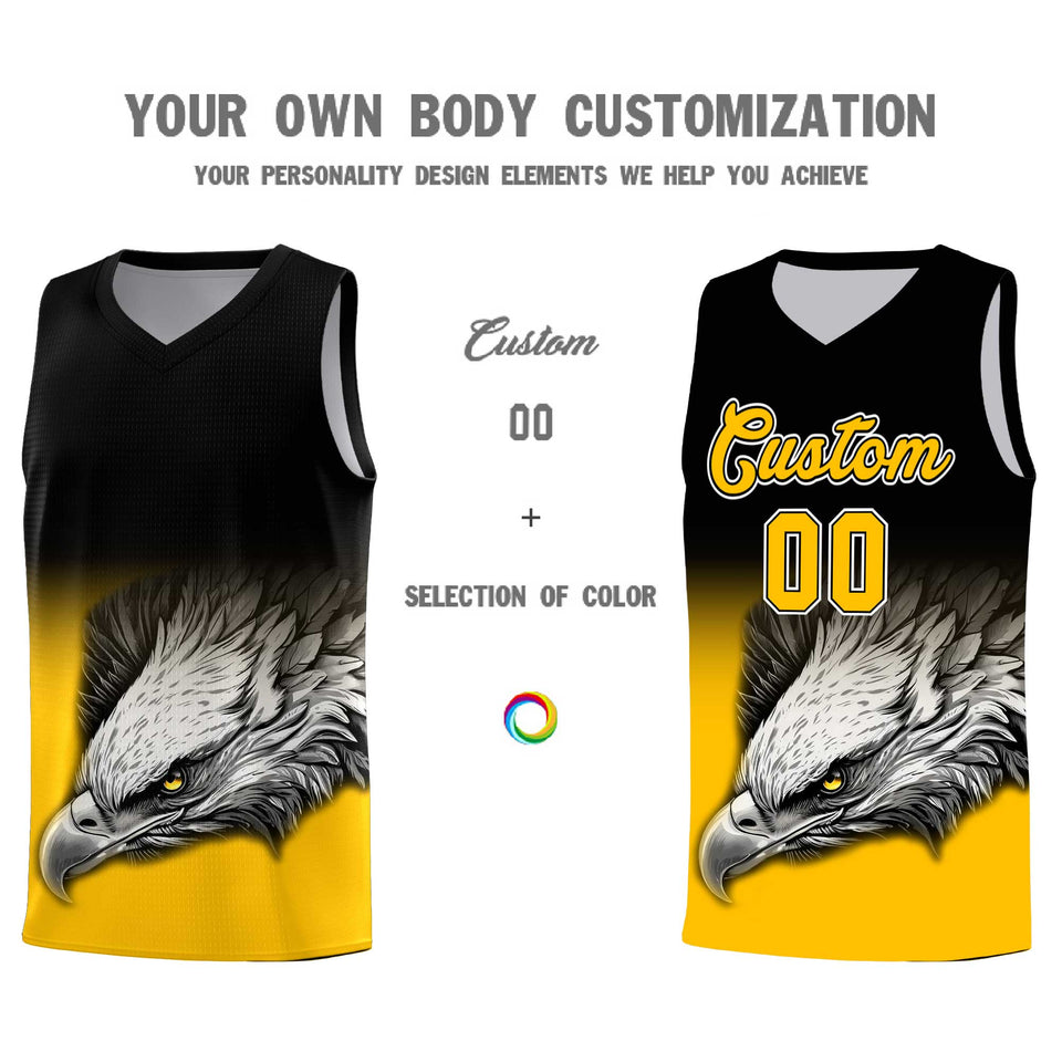 Custom Black Yellow Eagle Pattern Graffiti Pattern Sports Uniform Basketball Jersey