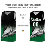 Custom Black Kelly Green Eagle Pattern Graffiti Pattern Sports Uniform Basketball Jersey