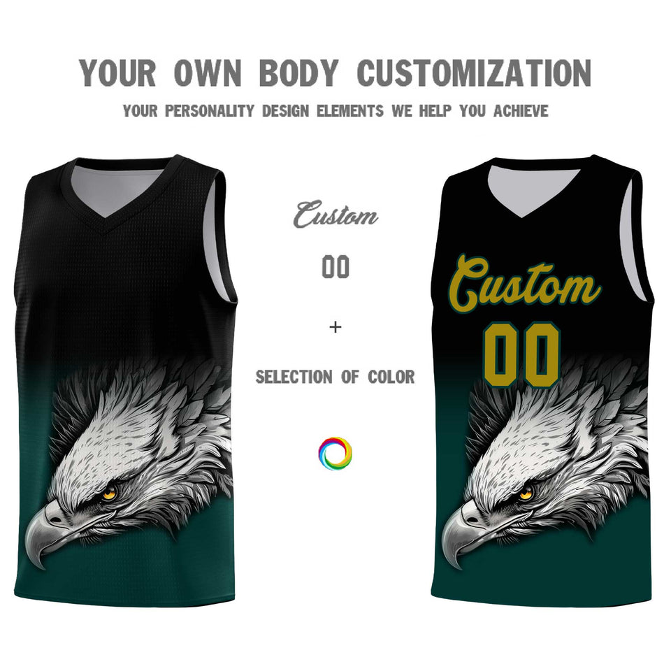 Custom Black Midnight Green Eagle Pattern Graffiti Pattern Sports Uniform Basketball Jersey