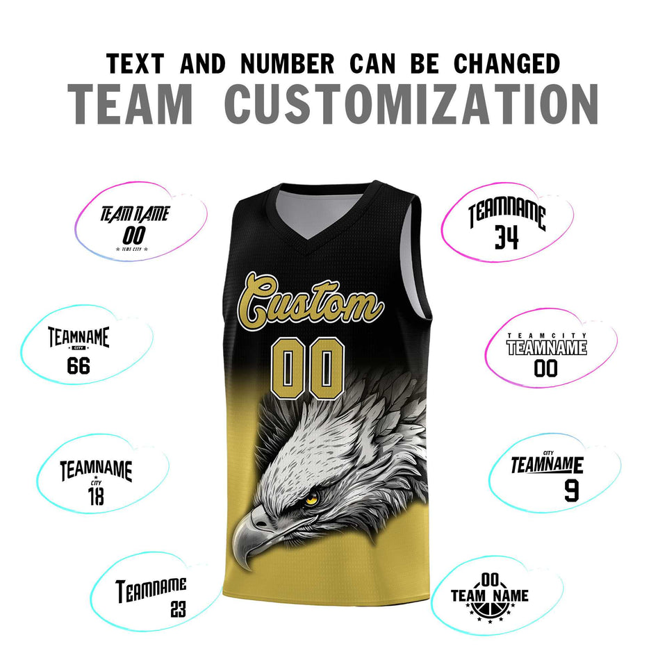 Custom Black Old Gold Eagle Pattern Graffiti Pattern Sports Uniform Basketball Jersey