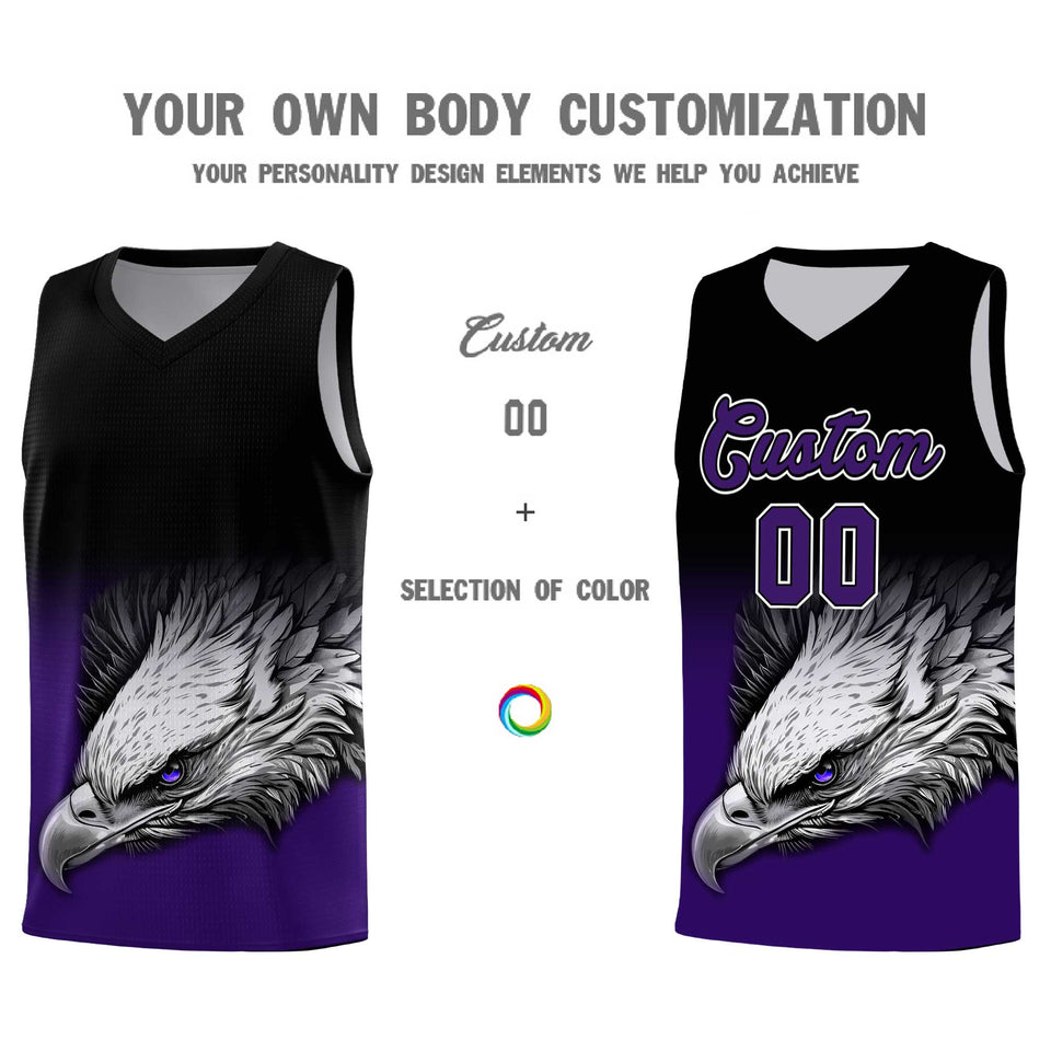 Custom Black Purple Eagle Pattern Graffiti Pattern Sports Uniform Basketball Jersey