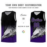 Custom Black Purple Eagle Pattern Graffiti Pattern Sports Uniform Basketball Jersey