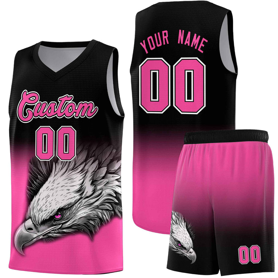 Custom Black Pink Eagle Pattern Graffiti Pattern Sports Uniform Basketball Jersey