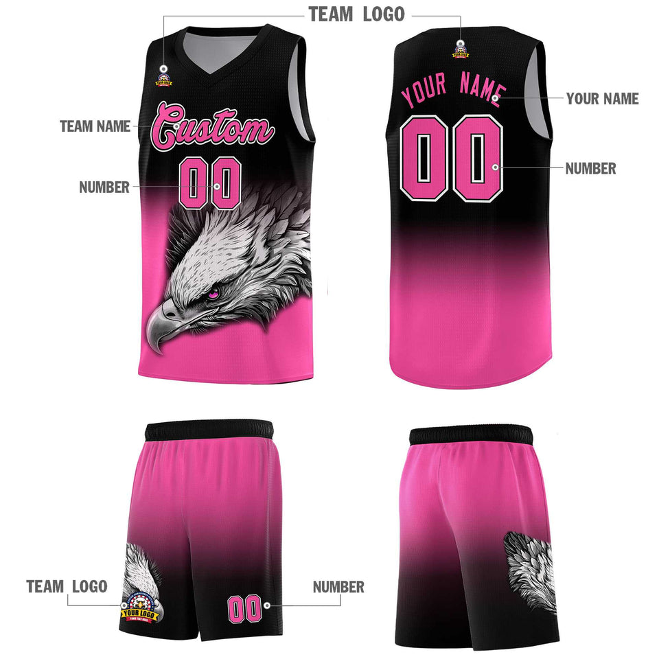 Custom Black Pink Eagle Pattern Graffiti Pattern Sports Uniform Basketball Jersey
