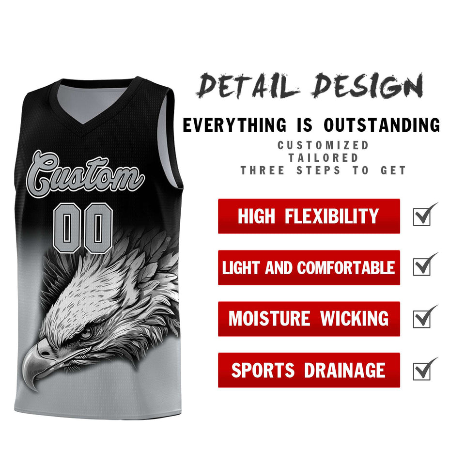 Custom Black Gray Eagle Pattern Graffiti Pattern Sports Uniform Basketball Jersey