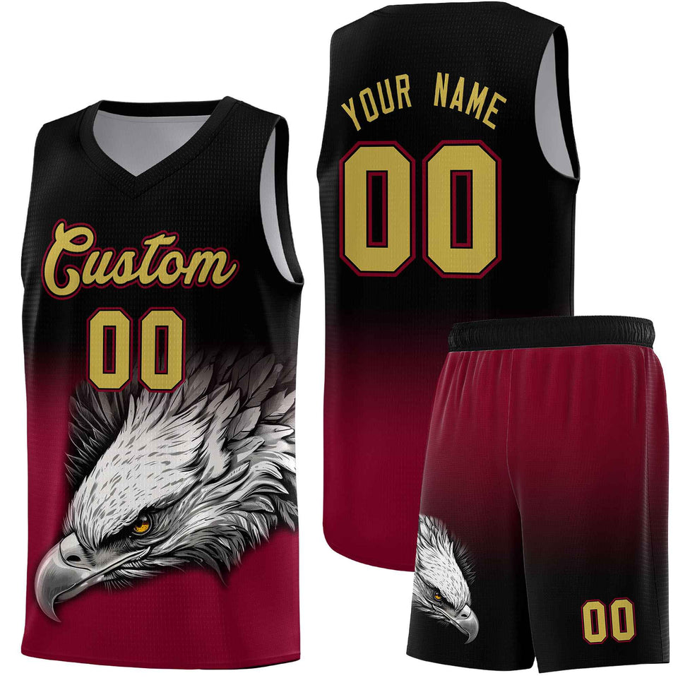 Custom Black Crimson Eagle Pattern Graffiti Pattern Sports Uniform Basketball Jersey