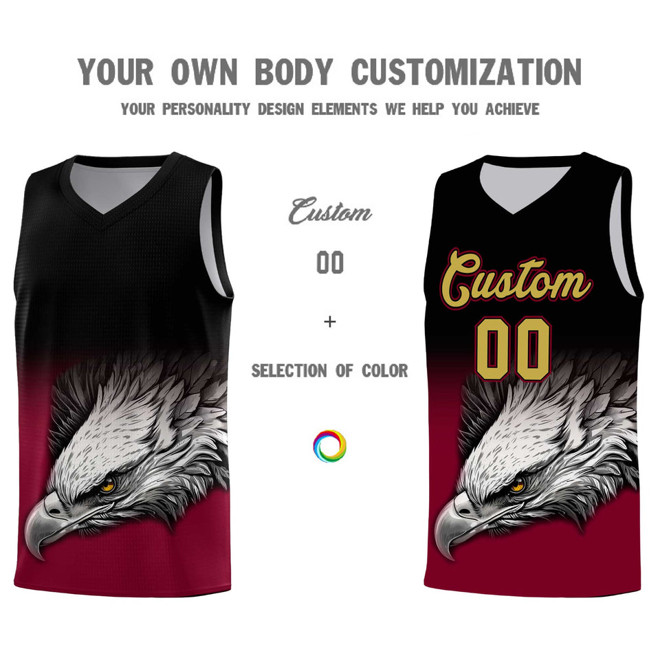 Custom Black Crimson Eagle Pattern Graffiti Pattern Sports Uniform Basketball Jersey