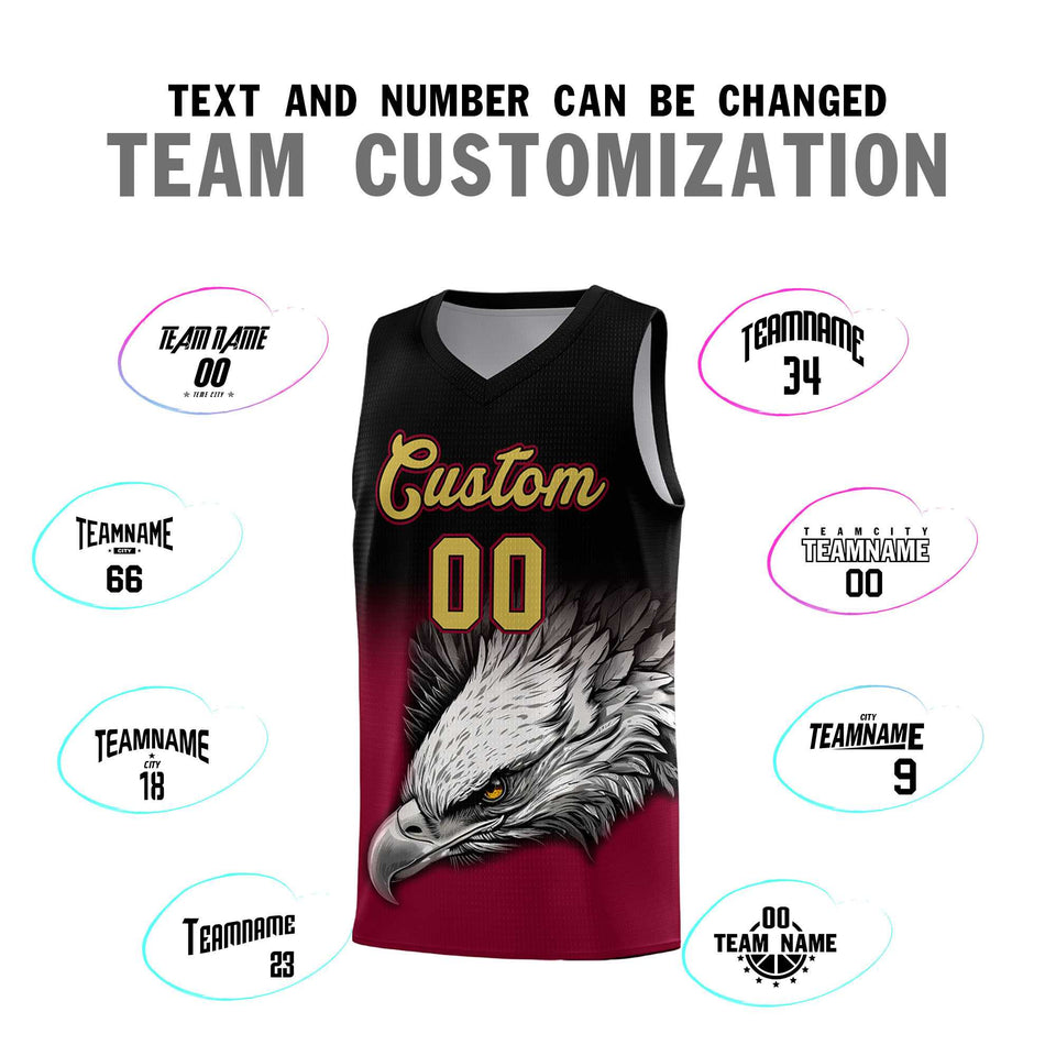 Custom Black Crimson Eagle Pattern Graffiti Pattern Sports Uniform Basketball Jersey
