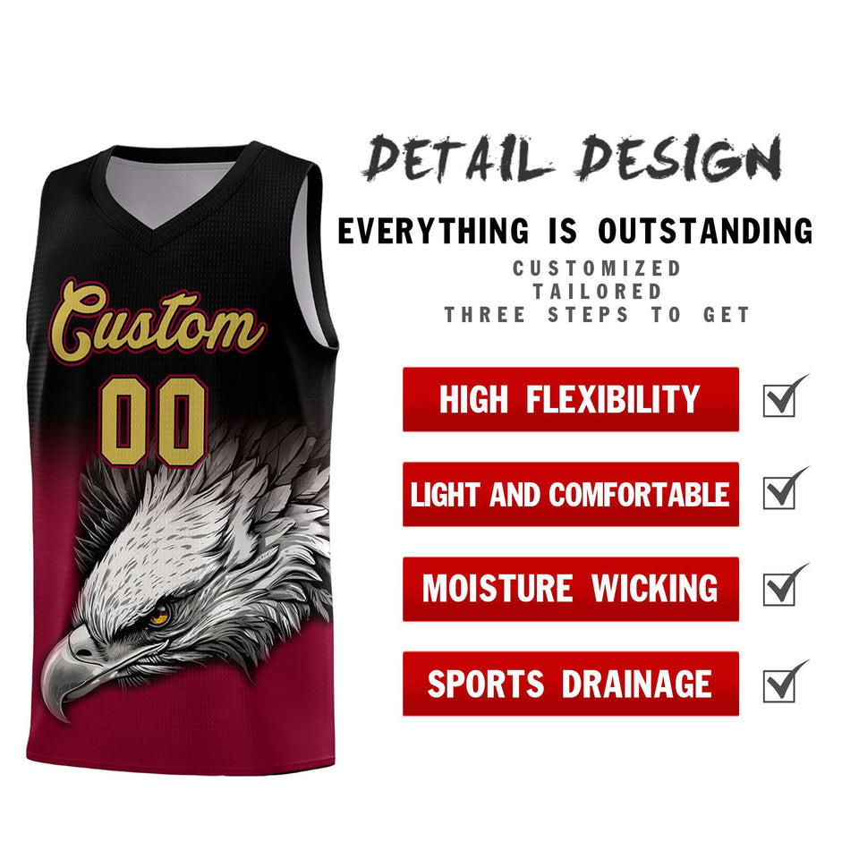 Custom Black Crimson Eagle Pattern Graffiti Pattern Sports Uniform Basketball Jersey