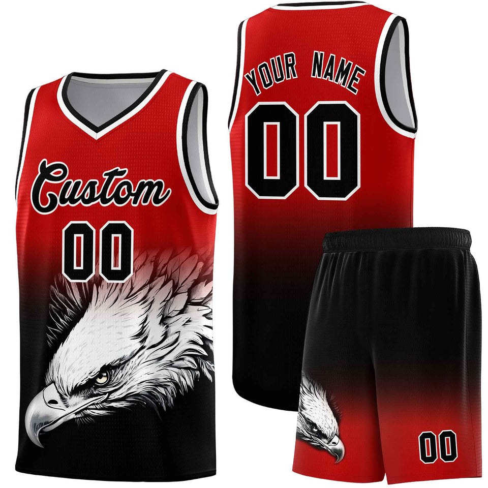 Custom Red Black Eagle Pattern Graffiti Pattern Sports Uniform Basketball Jersey