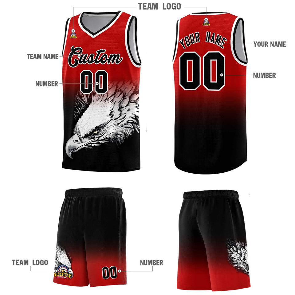 Custom Red Black Eagle Pattern Graffiti Pattern Sports Uniform Basketball Jersey