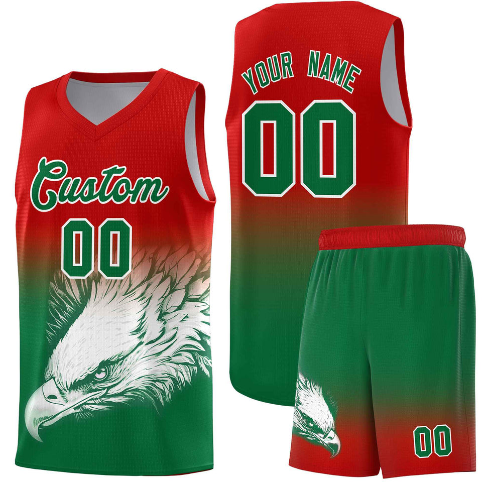 Custom Red Kelly Green Eagle Pattern Graffiti Pattern Sports Uniform Basketball Jersey