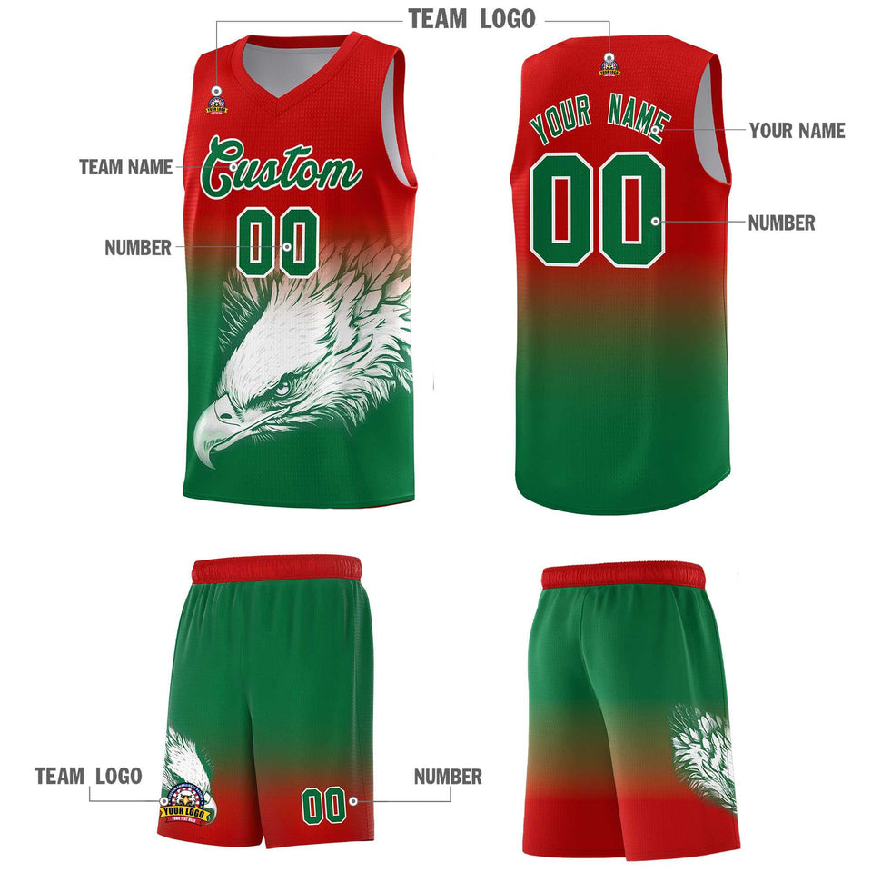 Custom Red Kelly Green Eagle Pattern Graffiti Pattern Sports Uniform Basketball Jersey