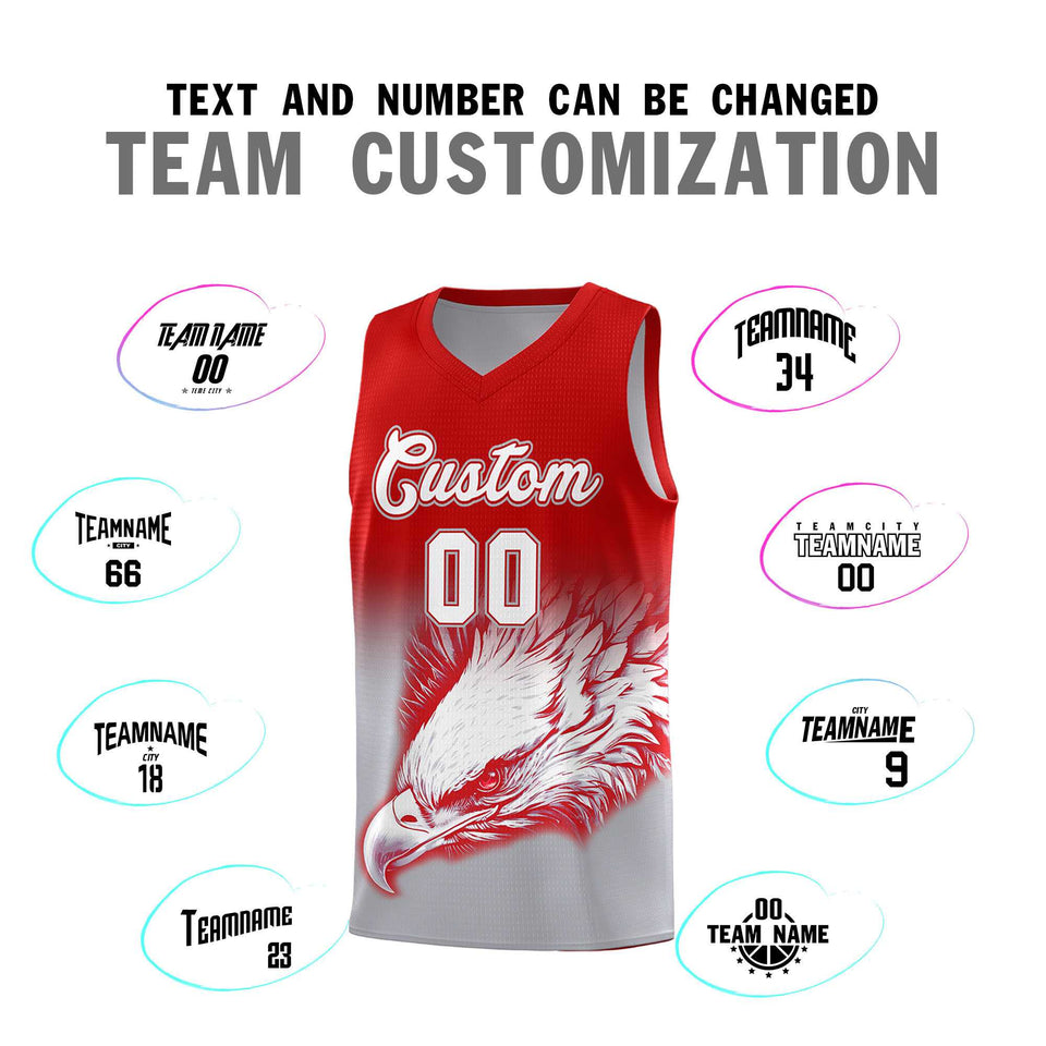 Custom Red Gray Eagle Pattern Graffiti Pattern Sports Uniform Basketball Jersey