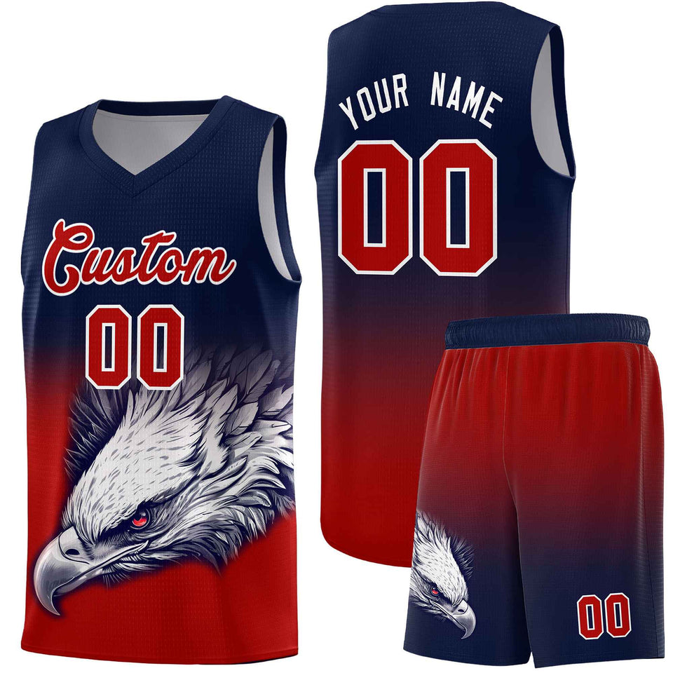Custom Navy Red Eagle Pattern Graffiti Pattern Sports Uniform Basketball Jersey