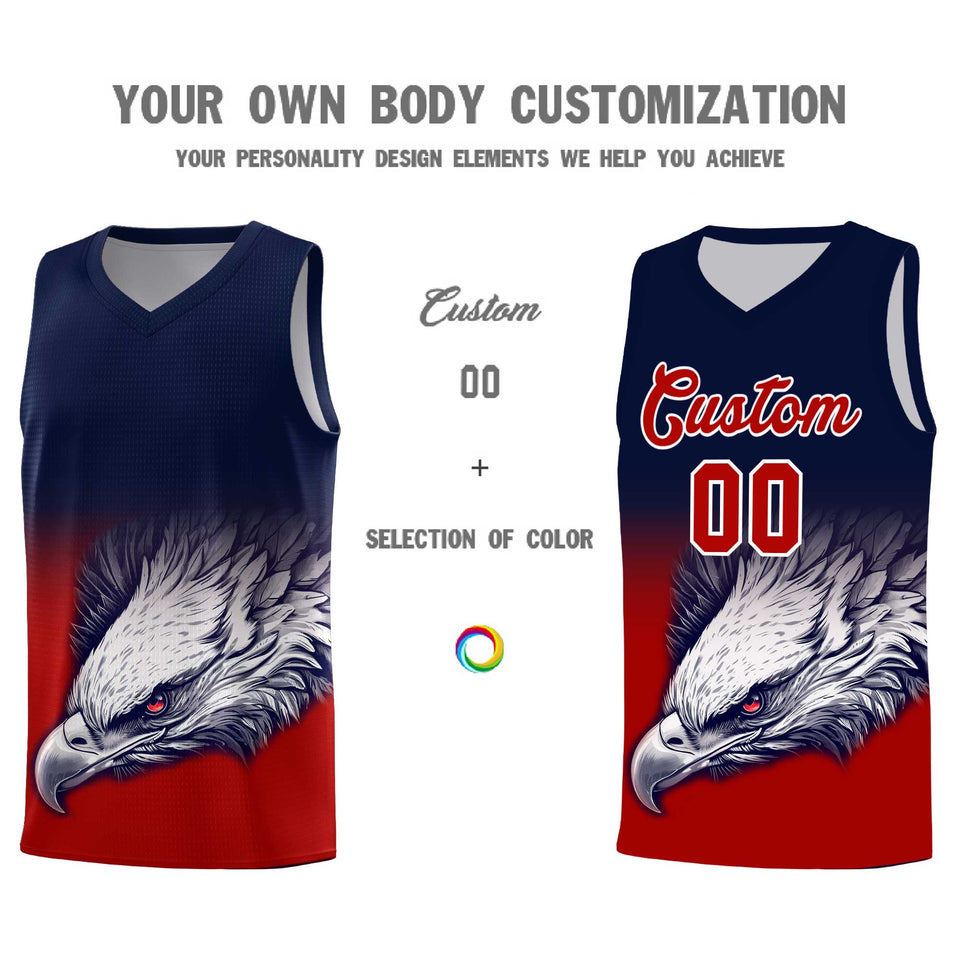 Custom Navy Red Eagle Pattern Graffiti Pattern Sports Uniform Basketball Jersey