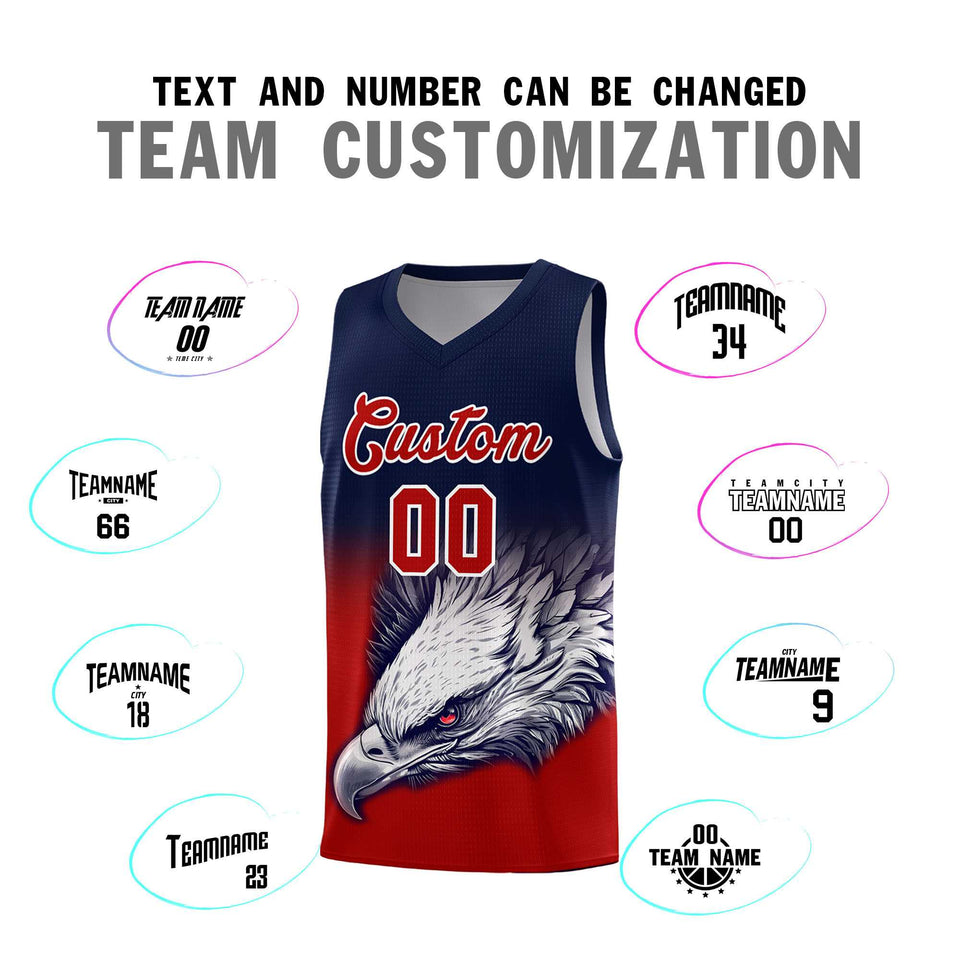 Custom Navy Red Eagle Pattern Graffiti Pattern Sports Uniform Basketball Jersey
