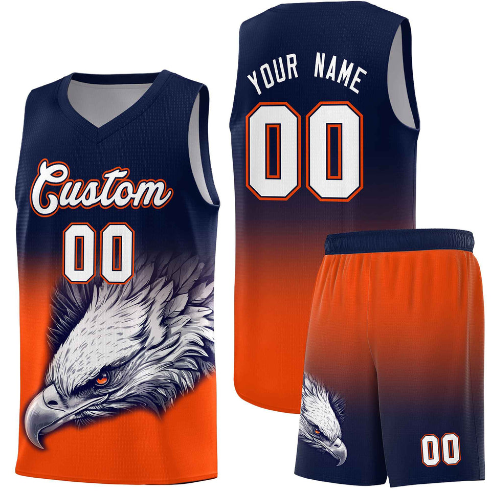 Custom Navy Orange Eagle Pattern Graffiti Pattern Sports Uniform Basketball Jersey