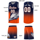 Custom Navy Orange Eagle Pattern Graffiti Pattern Sports Uniform Basketball Jersey