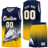 Custom Navy Yellow Eagle Pattern Graffiti Pattern Sports Uniform Basketball Jersey